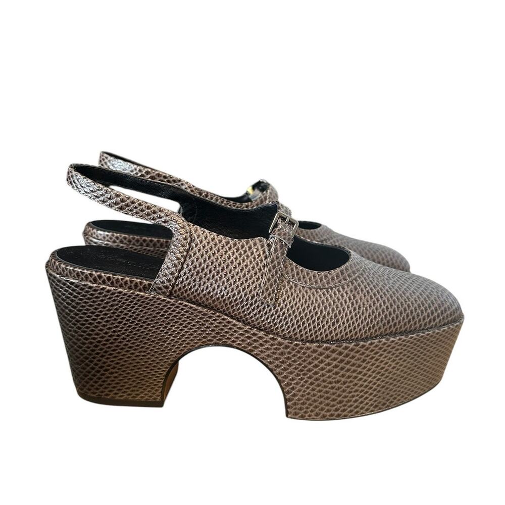 Robert Clergerie Brown Embossed Leather  Mary Jane Slingback Platform Heels 8 - Picture 8 of 8